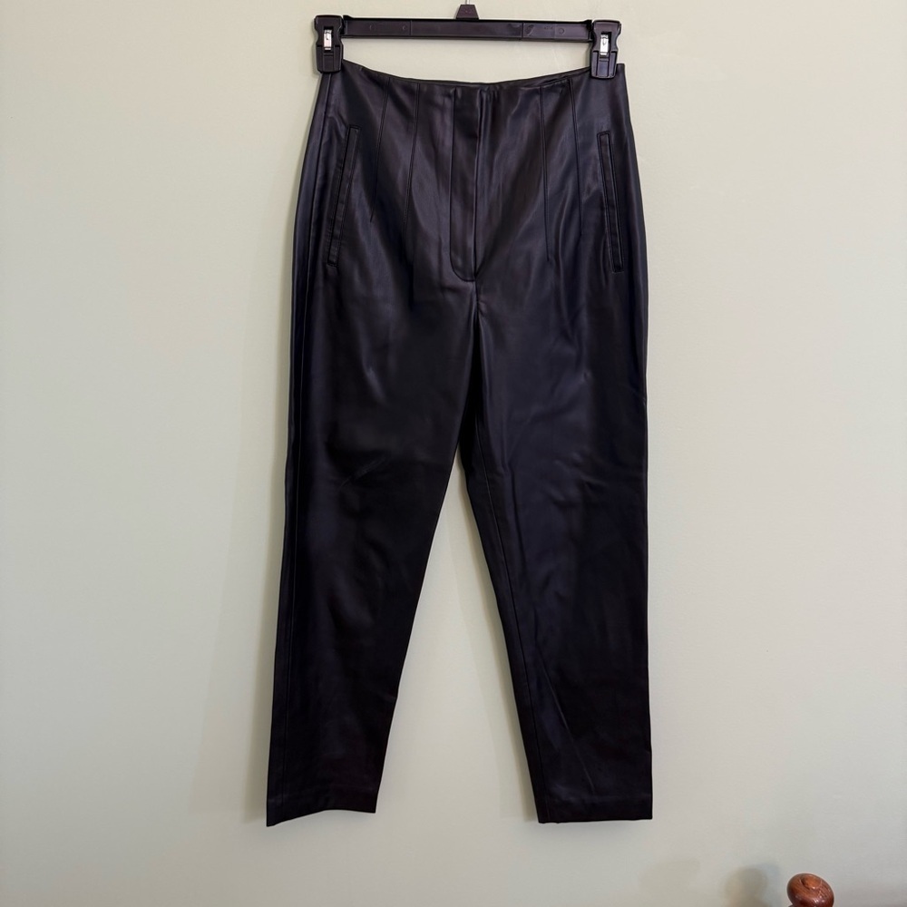 Zara women’s high waisted black vegan  leather dress pants size Medium